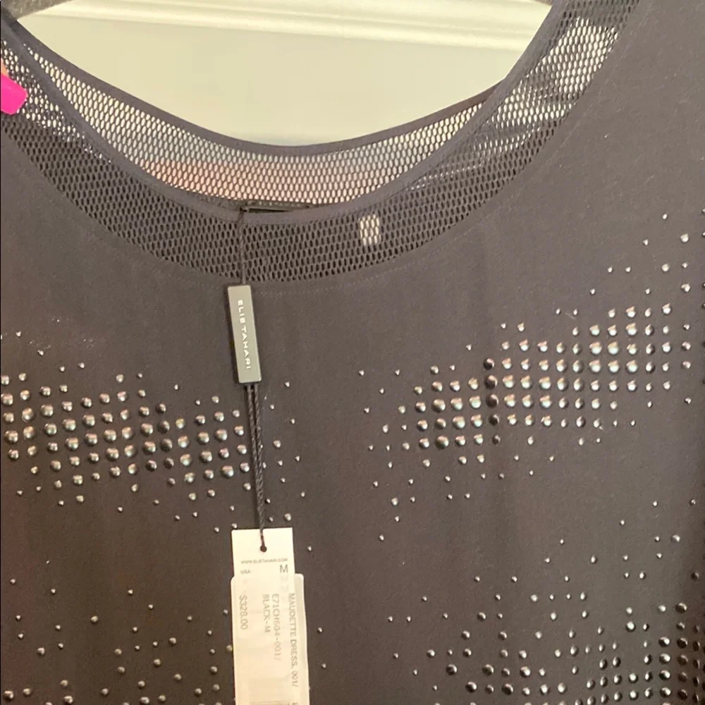 Elie Tahari Black Sheer Short Sleeve Dress - Picture 4 of 8